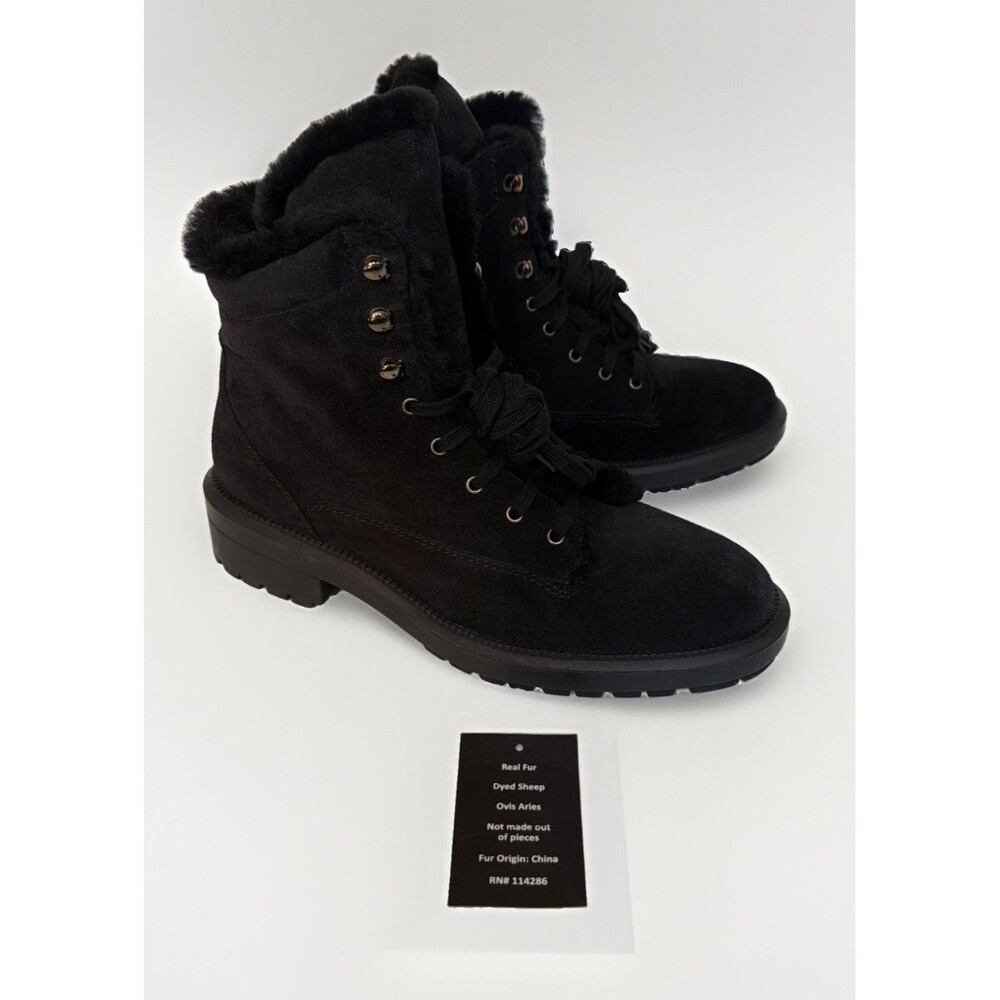 NIB Aquatalia Lenore Shearling Laceup Suede Ankle Boots Sz 7 M